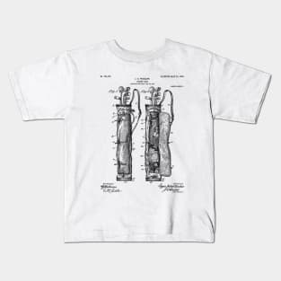 Golf Bag Patent - Caddy Art - Black And White Kids T-Shirt